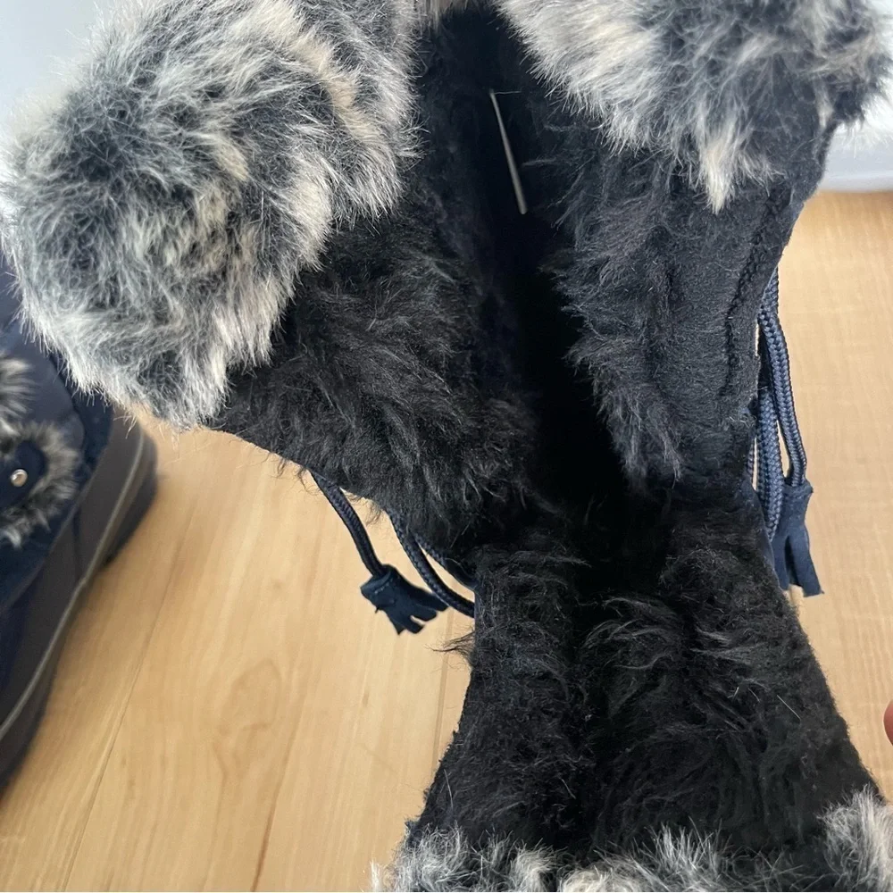 Khombu Bryce Blue Lace Up Faux Fur Waterproof Duck Snow Boots Winter Knee Shoes